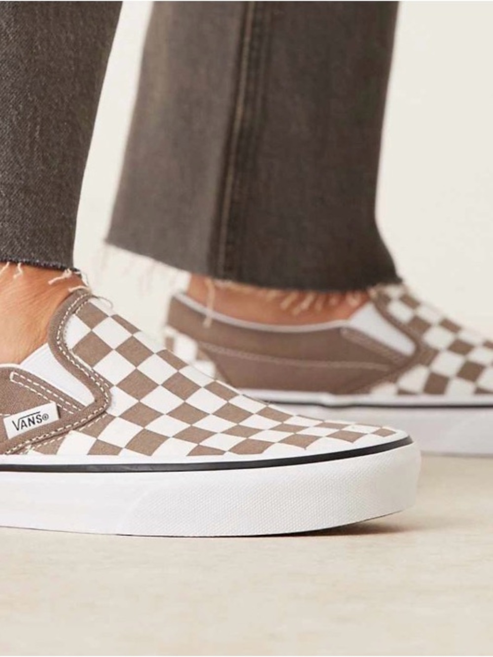 Vans Checkerboard Slip-On Sneakers in Brown & White